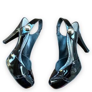 BCBGIRLS Black Patent Leather Precious Peep Toe Pumps